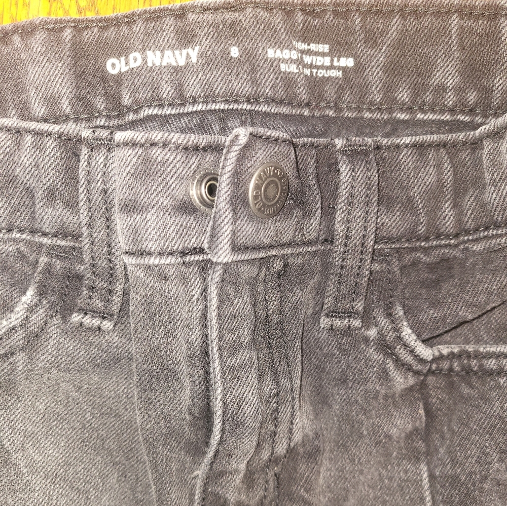 Girl Size 8 Old Navy Wide Leg Black Denim Two Tone Jeans - Picture 2 of 4